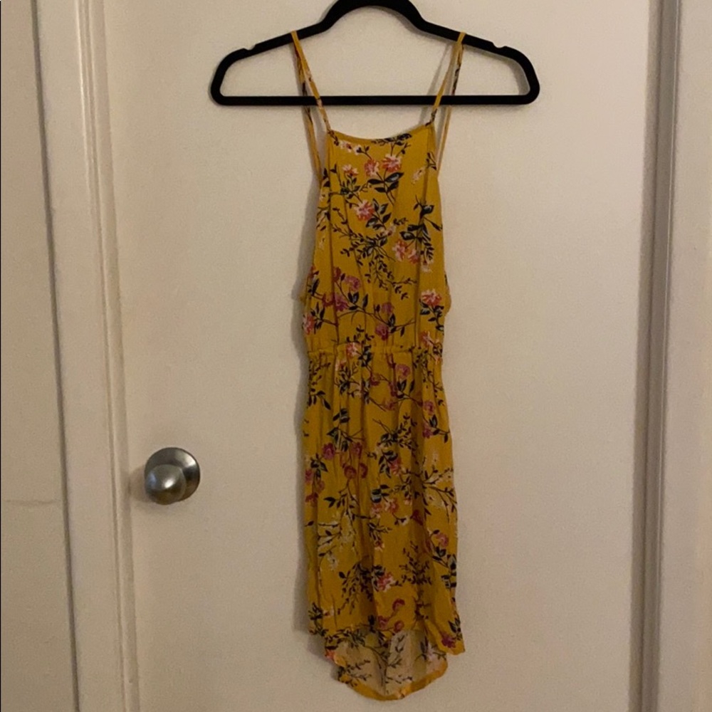 Mustard floral backless dress